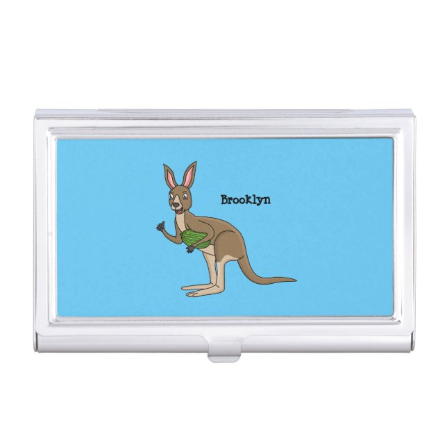 Cute happy Australian kangaroo illustration Business Card Case (Front)