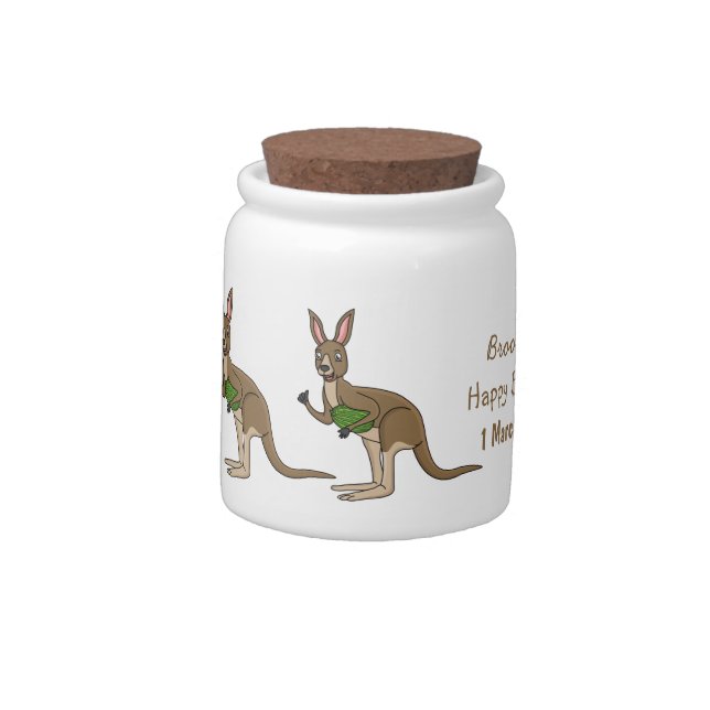 Cute happy Australian kangaroo illustration Candy Jar (Left)