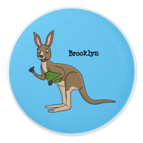 Cute happy Australian kangaroo illustration Ceramic Knob