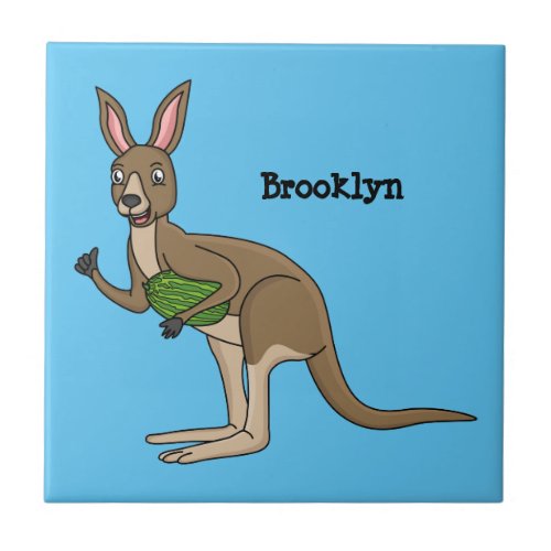 Cute happy Australian kangaroo illustration Ceramic Tile