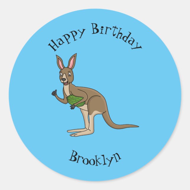 Cute happy Australian kangaroo illustration   Classic Round Sticker (Front)