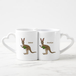 Cute happy Australian kangaroo illustration Coffee Mug Set
