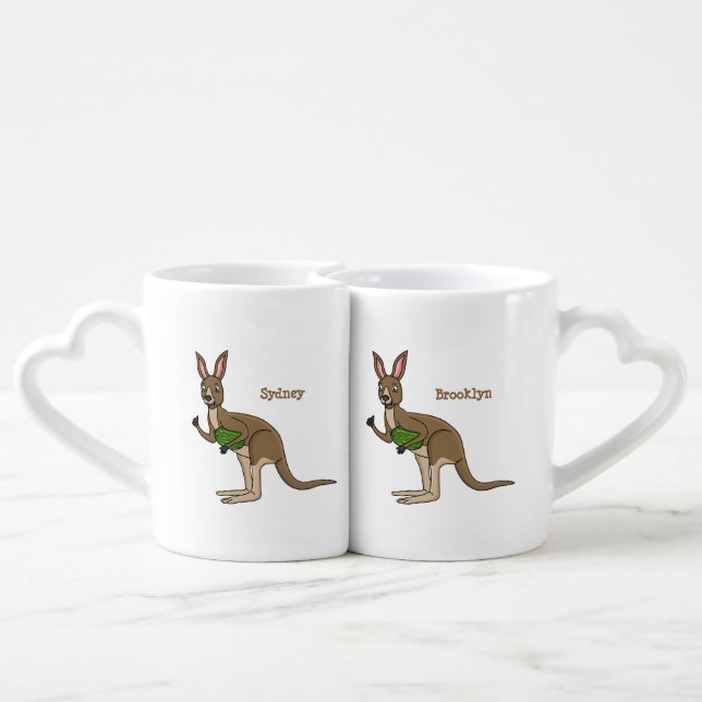Cute happy Australian kangaroo illustration  Coffee Mug Set (Back Nesting)