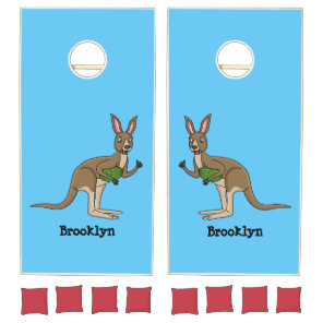 Cute happy Australian kangaroo illustration Cornhole Set