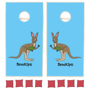 Cute happy Australian kangaroo illustration Cornhole Set