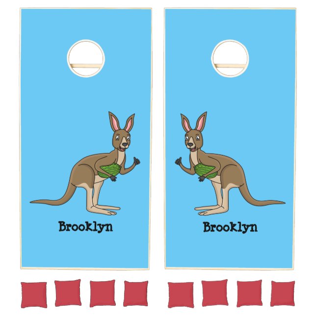 Cute happy Australian kangaroo illustration Cornhole Set (Set)