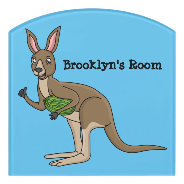 Cute happy Australian kangaroo illustration Door Sign (Contour Front)