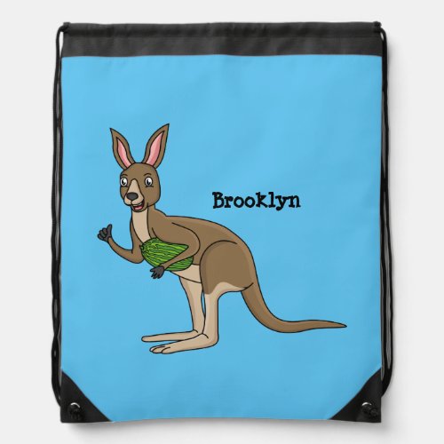 Cute happy Australian kangaroo illustration Drawstring Bag