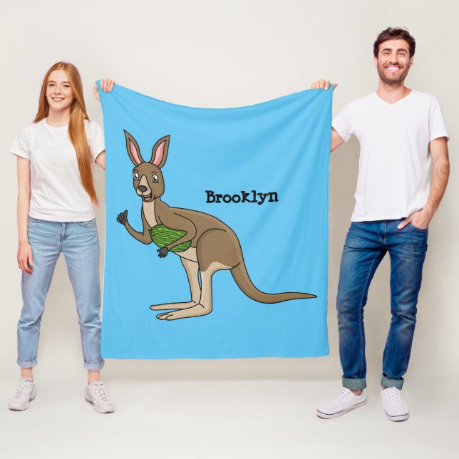 Cute happy Australian kangaroo illustration Fleece Blanket (In Situ)