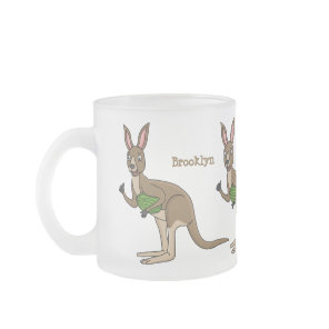 Cute happy Australian kangaroo illustration  Frosted Glass Coffee Mug