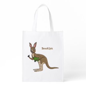 Cute happy Australian kangaroo illustration  Grocery Bag