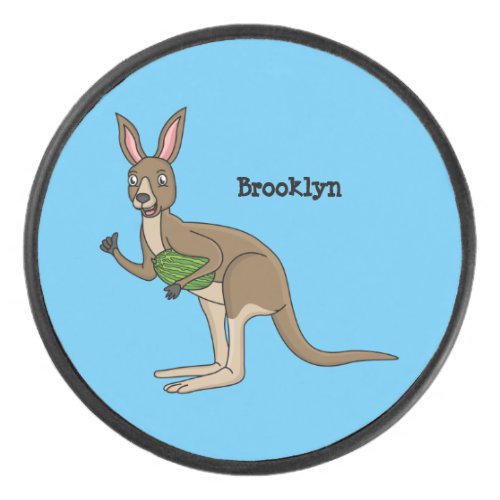 Cute happy Australian kangaroo illustration  Hockey Puck
