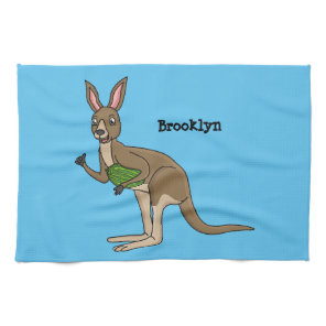Cute happy Australian kangaroo illustration Kitchen Towel