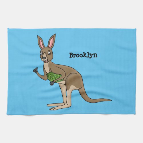 Cute happy Australian kangaroo illustration Kitchen Towel