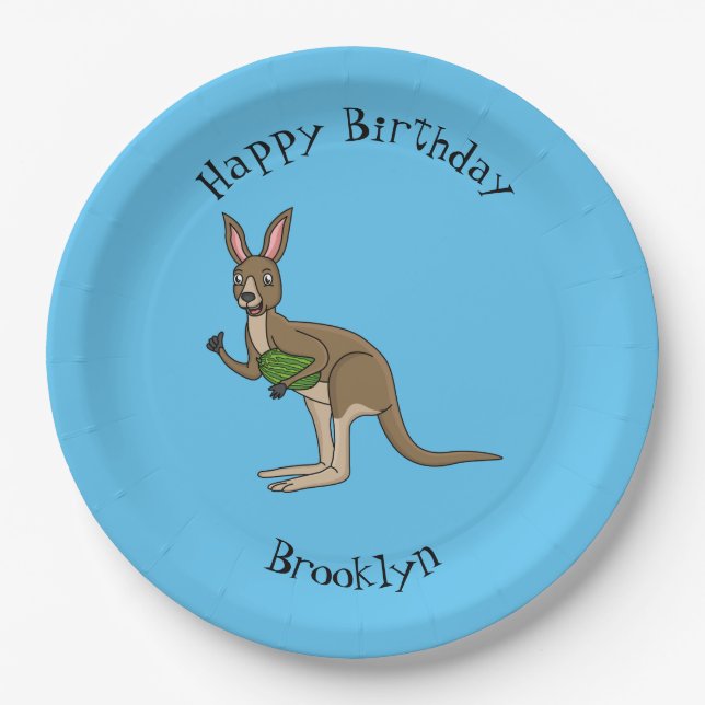 Cute happy Australian kangaroo illustration  Paper Plates (Front)