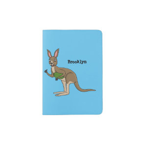 Cute happy Australian kangaroo illustration  Passport Holder