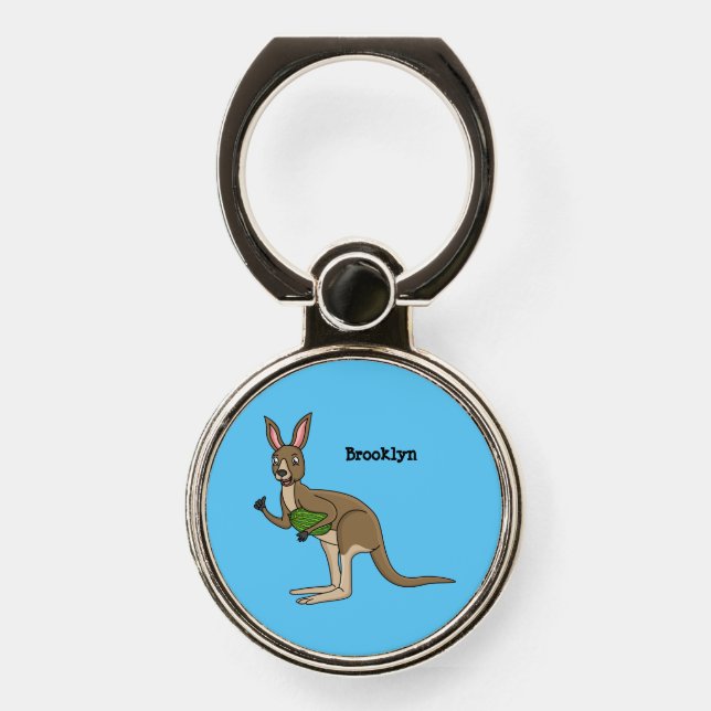 Cute happy Australian kangaroo illustration Phone Ring Stand (Front)
