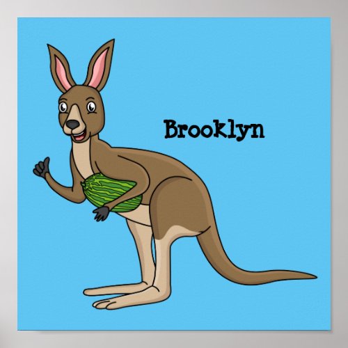 Cute happy Australian kangaroo illustration Poster
