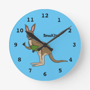 Cute happy Australian kangaroo illustration  Round Clock