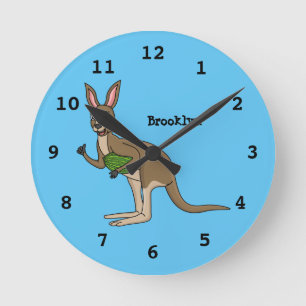 Cute happy Australian kangaroo illustration Round Clock