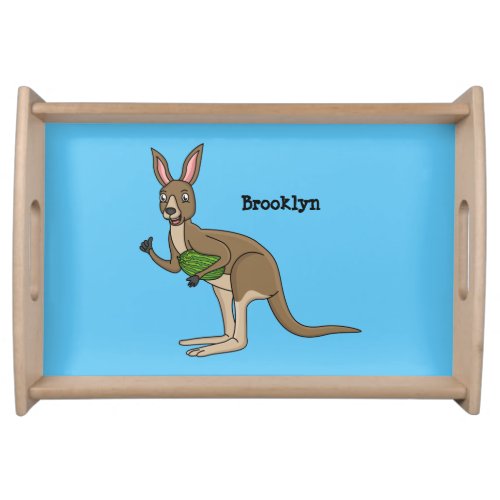 Cute happy Australian kangaroo illustration Serving Tray