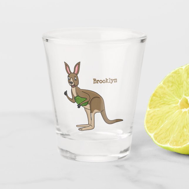 Cute happy Australian kangaroo illustration Shot Glass (Front)