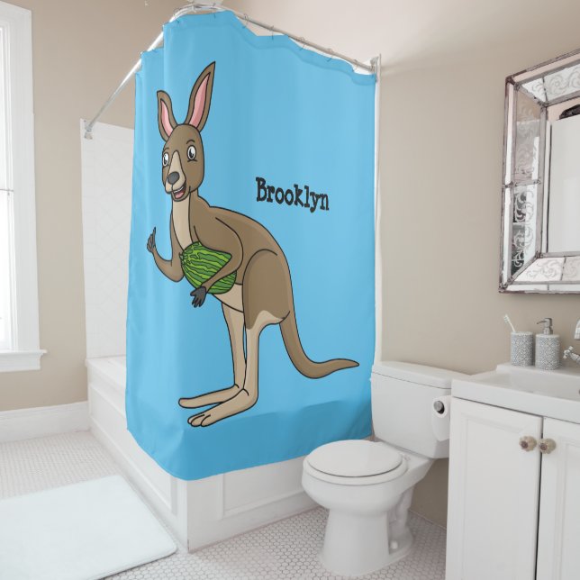 Cute happy Australian kangaroo illustration Shower Curtain (In Situ)