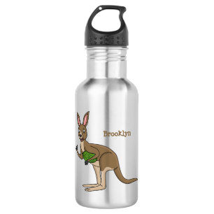 Cute happy Australian kangaroo illustration Stainless Steel Water Bottle