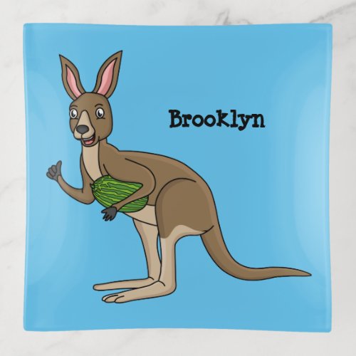 Cute happy Australian kangaroo illustration Trinket Tray