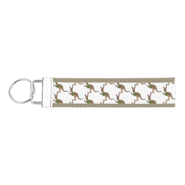Cute happy Australian kangaroo illustration Wrist Keychain (Keys on Left)