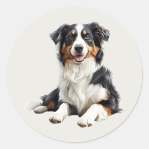 Cute Happy Australian Shepherd Dog Pet Animal Classic Round Sticker