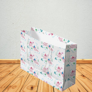 Cute Happy Axolotl Birthday Party White Large Gift Bag