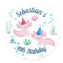 Cute Happy Axolotl White Birthday Party  Classic Round Sticker