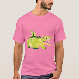 Cute Happy Baby Alligator Cartoon Pink Graphic T-S T-Shirt