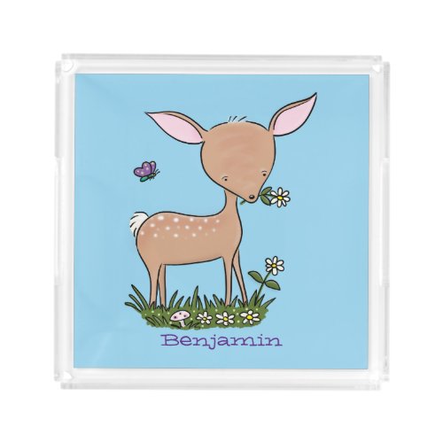 Cute happy baby deer cartoon illustration acrylic tray