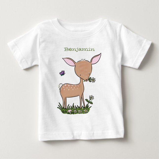 Cute happy baby deer cartoon illustration baby T-Shirt (Front)