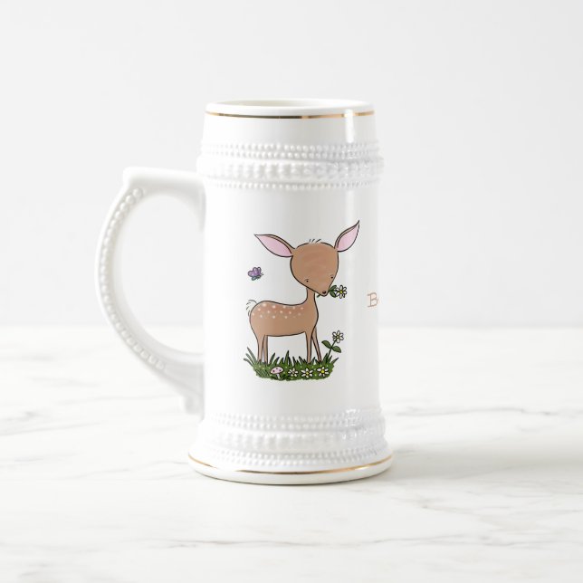 Cute happy baby deer cartoon illustration beer stein (Left)