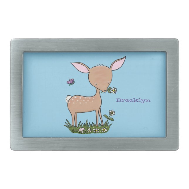 Cute happy baby deer cartoon illustration belt buckle (Front)