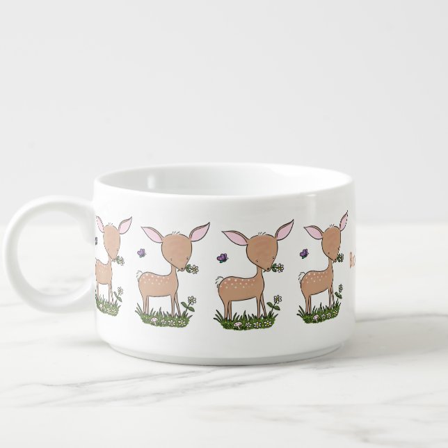 Cute happy baby deer cartoon illustration bowl (Right)