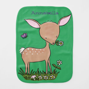 Cute happy baby deer cartoon illustration burp cloth