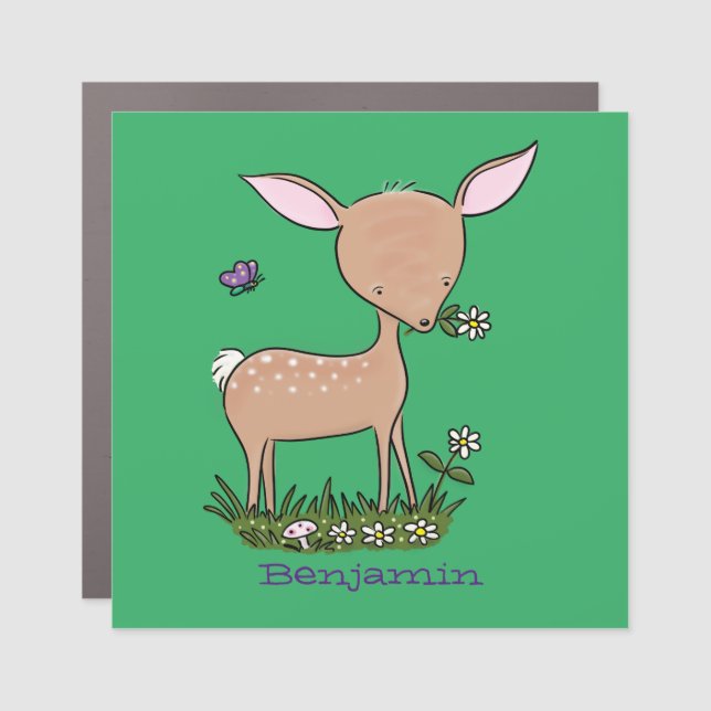 Cute happy baby deer cartoon illustration car magnet (Front)