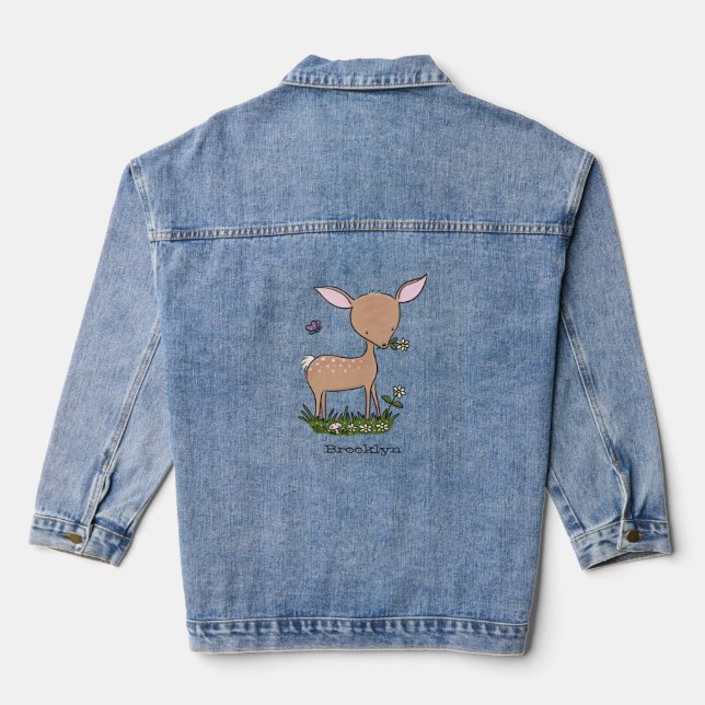 Cute happy baby deer cartoon illustration denim jacket (Back)