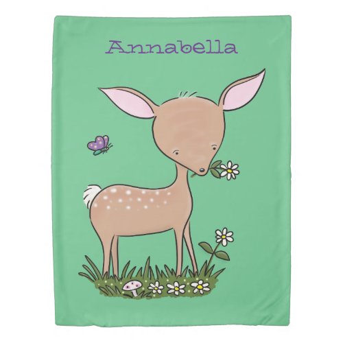 Cute happy baby deer cartoon illustration duvet cover