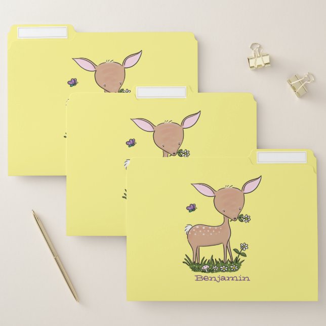 Cute happy baby deer cartoon illustration file folder (Set)
