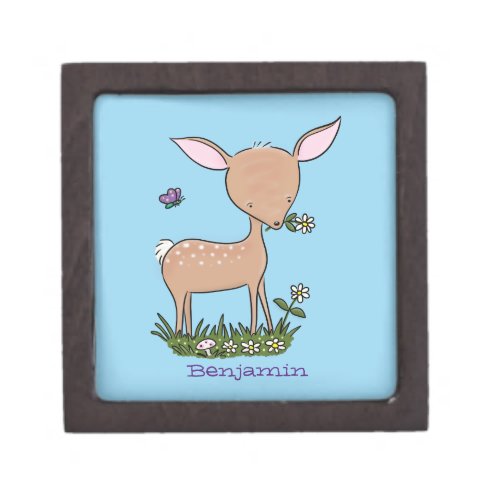 Cute happy baby deer cartoon illustration gift box