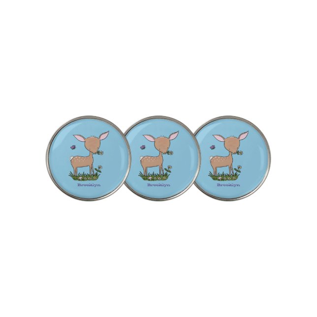 Cute happy baby deer cartoon illustration golf ball marker (3 Up)