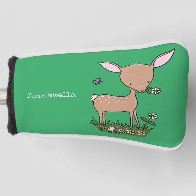 Cute happy baby deer cartoon illustration golf head cover (Front)