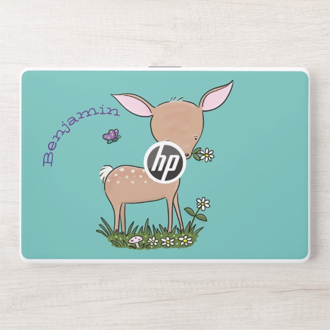 Cute happy baby deer cartoon illustration HP laptop skin (Front)