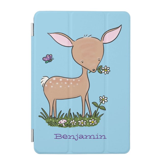Cute happy baby deer cartoon illustration iPad mini cover (Front)