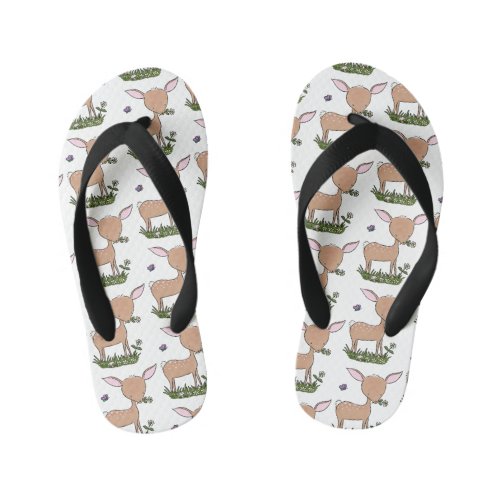 Cute happy baby deer cartoon illustration kids flip flops